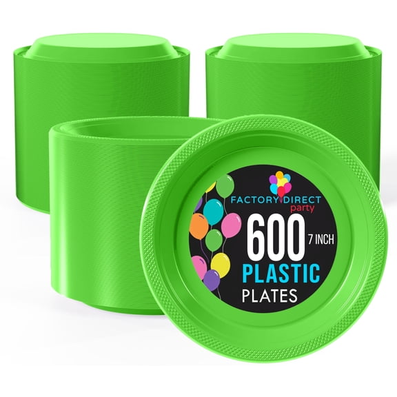 Exquisite 600 Ct Lime Green 7" Plastic Party Plates 350 GSM Heavy Duty Disposable Plate Sets
