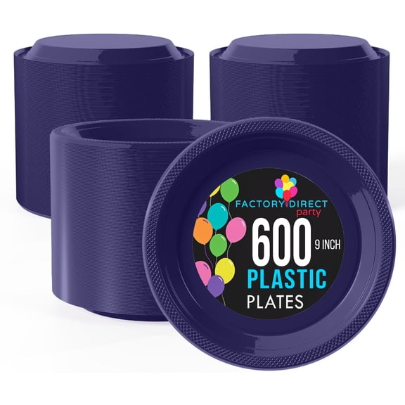 Exquisite 600 Ct Navy 9" Plastic Party Plates 350 GSM Heavy Duty Disposable Plate Sets