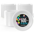 thumbnail image 1 of Exquisite 600 Ct White 9" Plastic Party Plates 350 GSM Heavy Duty Disposable Plate Sets, 1 of 7