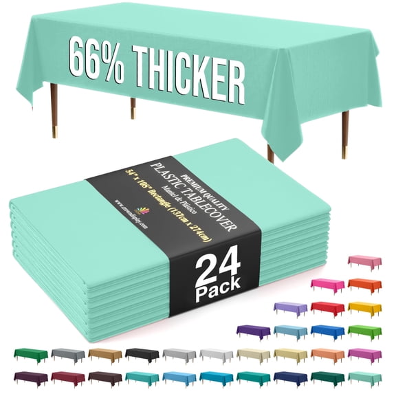 Exquisite 66% Thicker Mint Plastic Tablecloths, 24 Count, 54" x 108", Rectangle Disposable Table Covers, 0.5 Mil