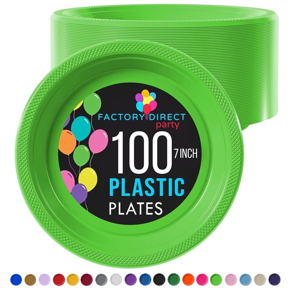 Exquisite 7" Lime Green Heavy Duty 350 GSM Plate Disposable Party Plastic Plates - 100 Count