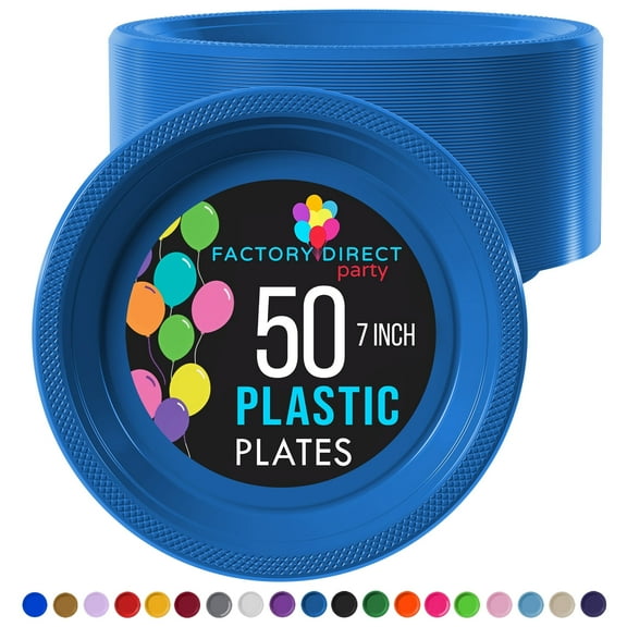 Exquisite Blue 7" Heavy Duty 350 GSM Disposable Plastic Party Plates - 50 Count