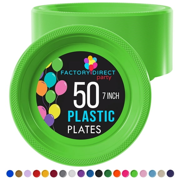 Exquisite Lime Green 7" Heavy Duty 350 GSM Disposable Plastic Party Plates - 50 Count