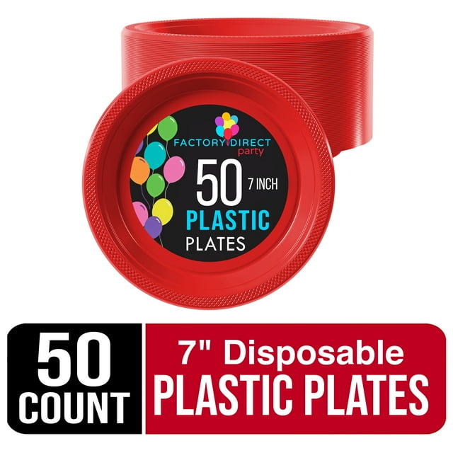 Exquisite 7" Disposable Plastic Plates 50 Count Party Pack Plates