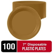 Exquisite 7" Disposable Plates - 100 Count Party Plastic Plates - Gold