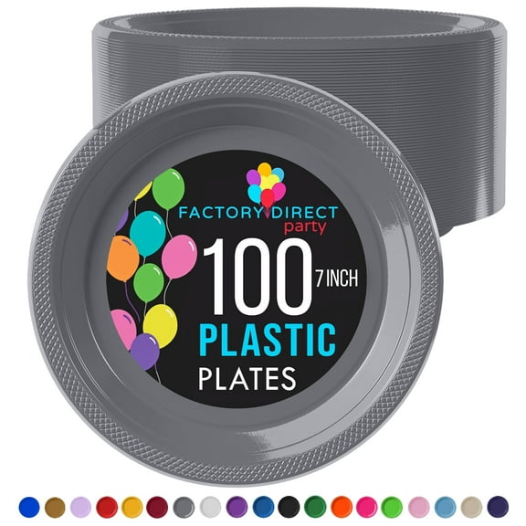 Exquisite 7" Silver Heavy Duty 350 GSM Plate Party Plastic Plates - 100 Count