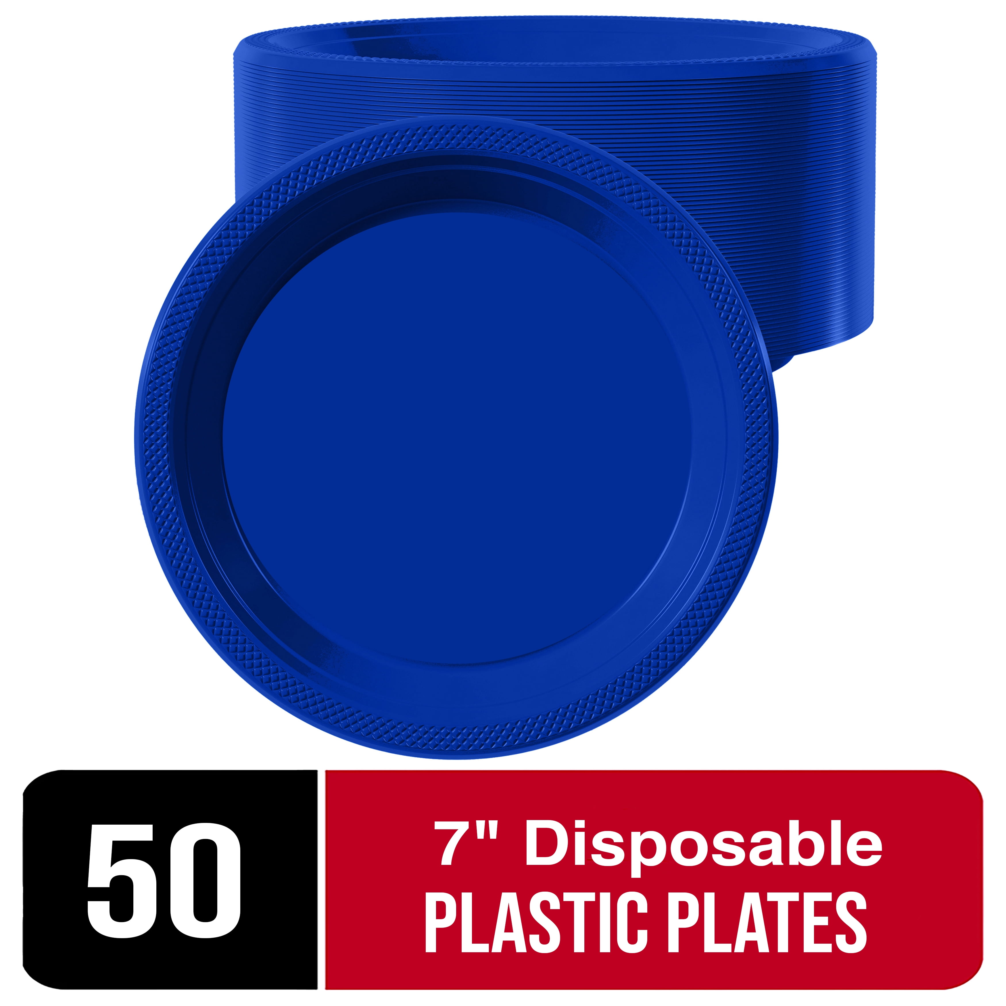 Exquisite 7" Disposable Plates 50 Count Party Plastic Plates Blue