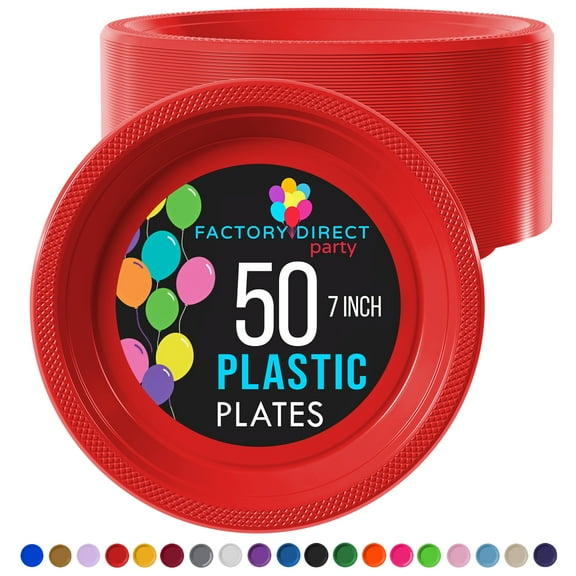Exquisite Red 7" Heavy Duty 350 GSM Disposable Plastic Party Plates - 50 Count