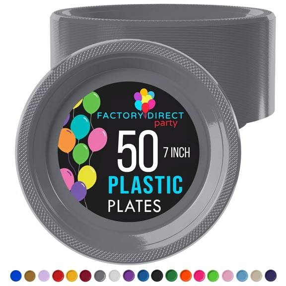 Exquisite Silver 7" Heavy Duty 350 GSM Disposable Plastic Party Plates - 50 Count