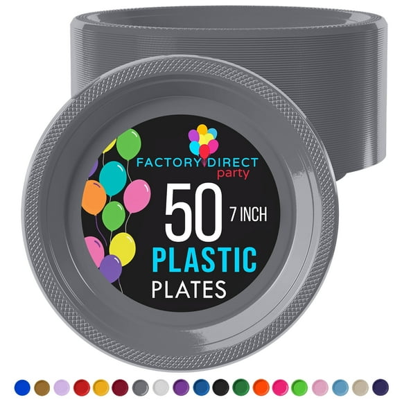 Exquisite Silver 7" Heavy Duty 350 GSM Disposable Plastic Party Plates - 50 Count