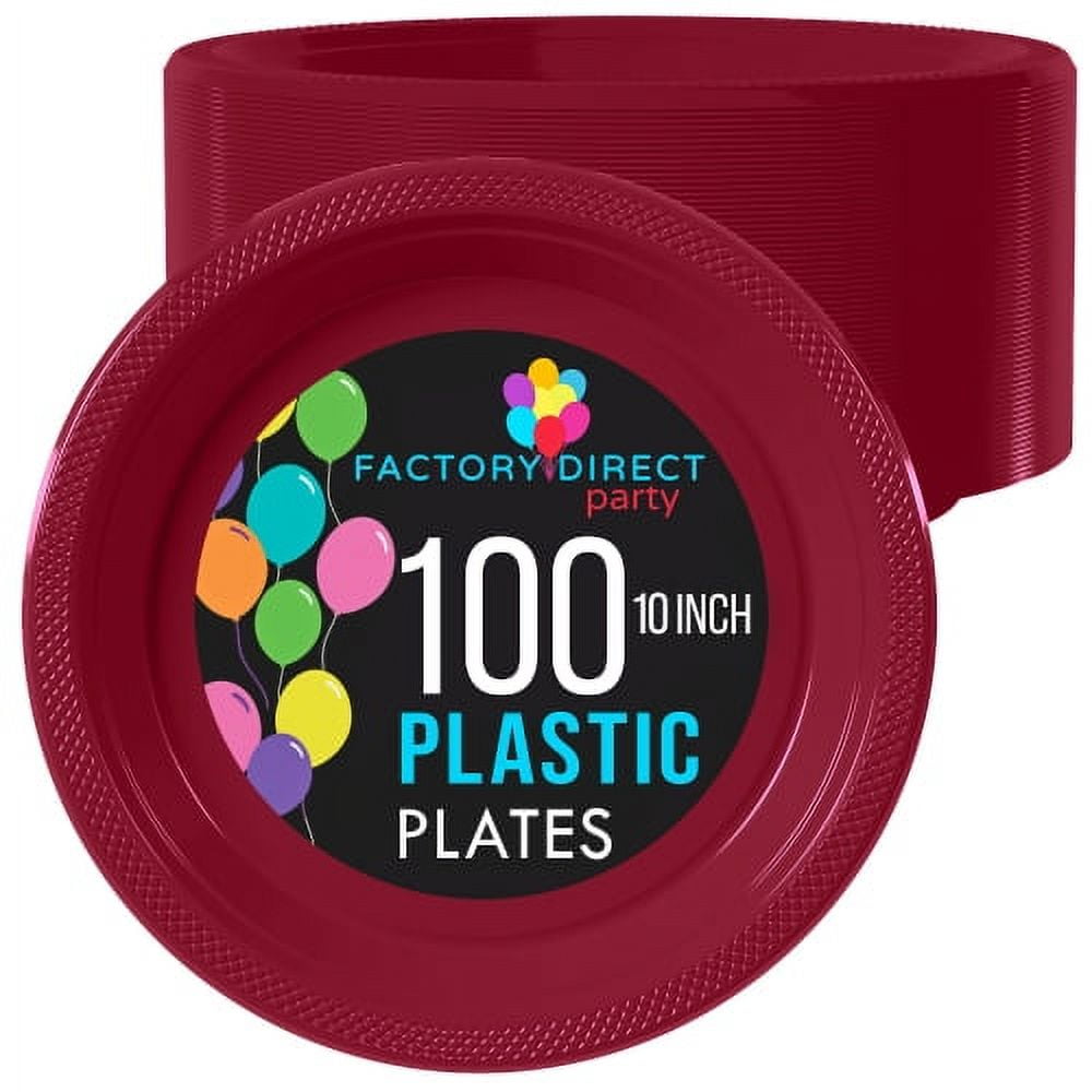 Exquisite 7Inch Burgundy Plastic Plates 100 Count Pack
