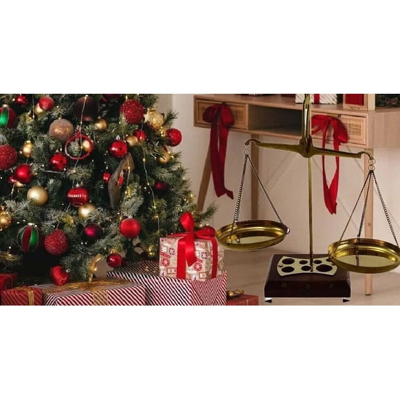 Exquisite 7"Ornate Brass Decorative Weighing Scale Balance Tarazu with wts Xmas