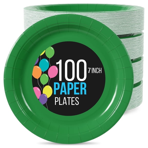Exquisite 7" Paper Plates - 100 Disposable Plates - Emerald Green