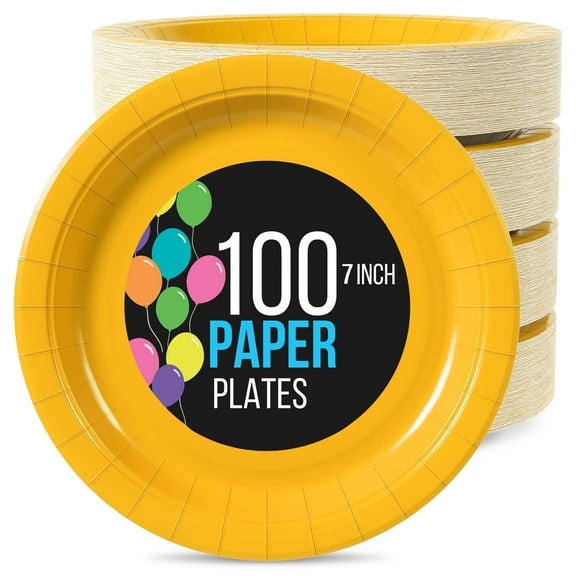 Exquisite 7" Paper Plates - 100 Disposable Plates - Yellow