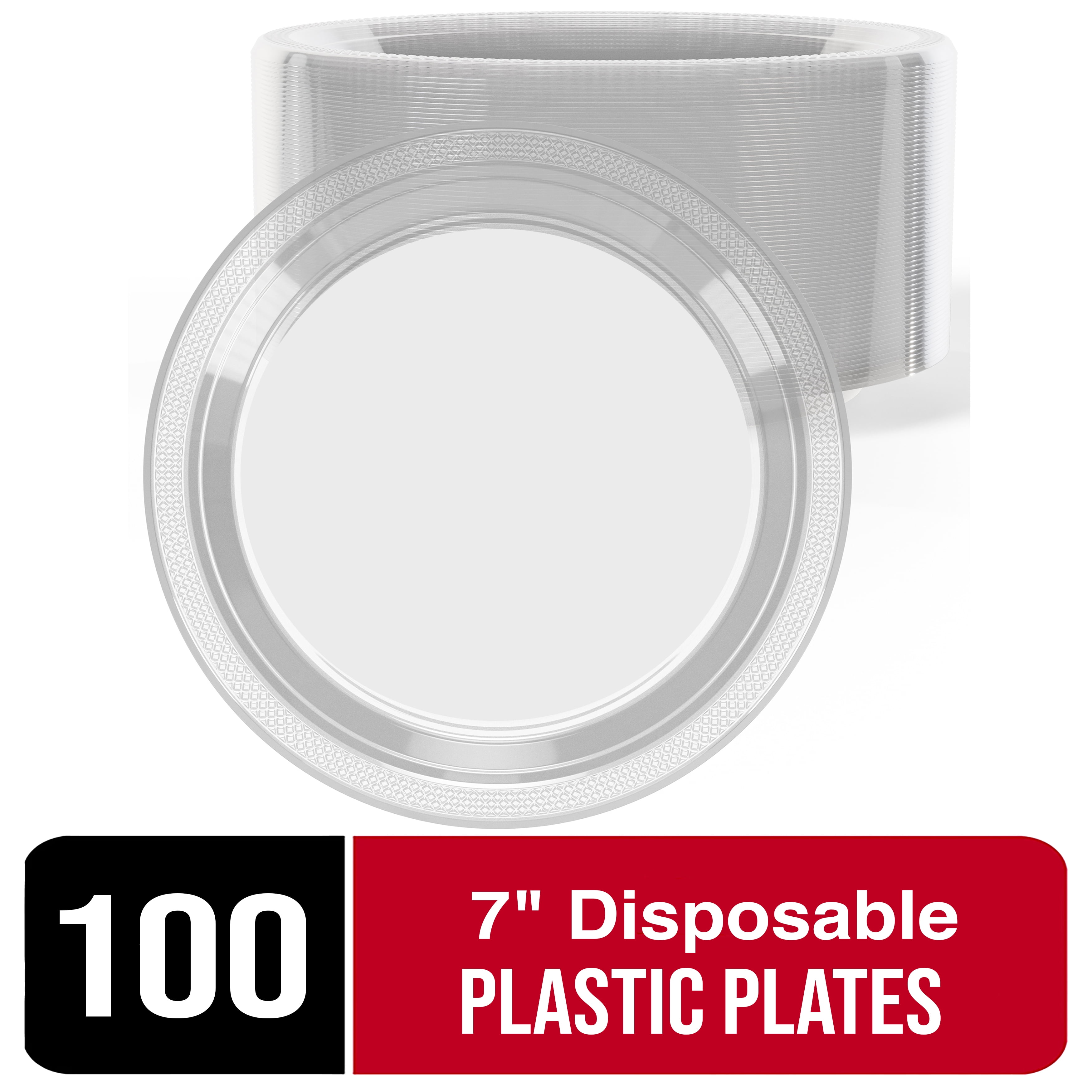 Exquisite 7inch Disposable Plates Bulk 100 Ct. Plastic Plates, Clear