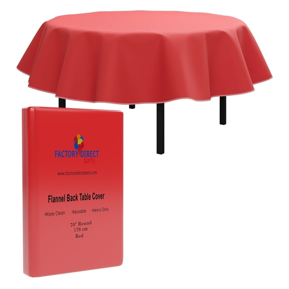 Exquisite 70-inch Round Modern Red Print Flannel Vinyl Tablecloth