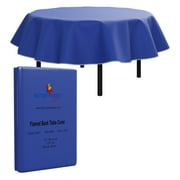 Exquisite 70-inch Round Waterproof Flannel Backed Blue Solid Print Tablecloth
