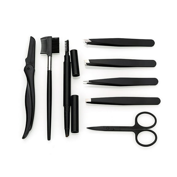 Exquisite 8 in 1 - Eyebrow Tweezer Kit 4 PCs - Eyebrow Shaping Kit - Multipurpose Eyebrow Grooming kit - Eyebrow Razor, Eyebrow Brush and Comb, Pencil, Eyebrow Scissors in Padded Case
