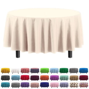 Exquisite 84" Round Tablecloth Cover - Ivory Disposable Plastic Tablecloth - Heavy Duty Premium Plastic Disposable Table Cloth Round, 1ct