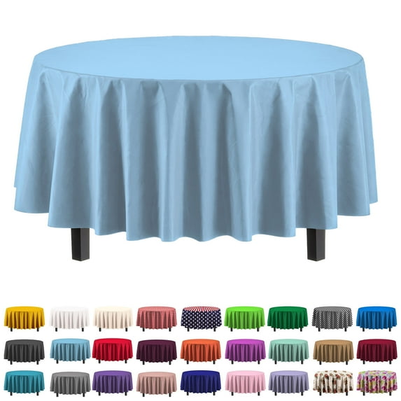 Exquisite 84" Round Tablecloth Cover - Light Blue Disposable Plastic Tablecloth - Heavy Duty Premium Plastic Disposable Table Cloth Round, 1ct