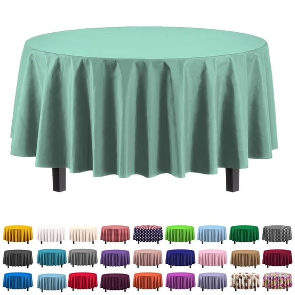 Exquisite 84" Round Tablecloth Cover - Light Mint Disposable Plastic Tablecloth - Heavy Duty Premium Plastic Disposable Table Cloth Round, 1ct