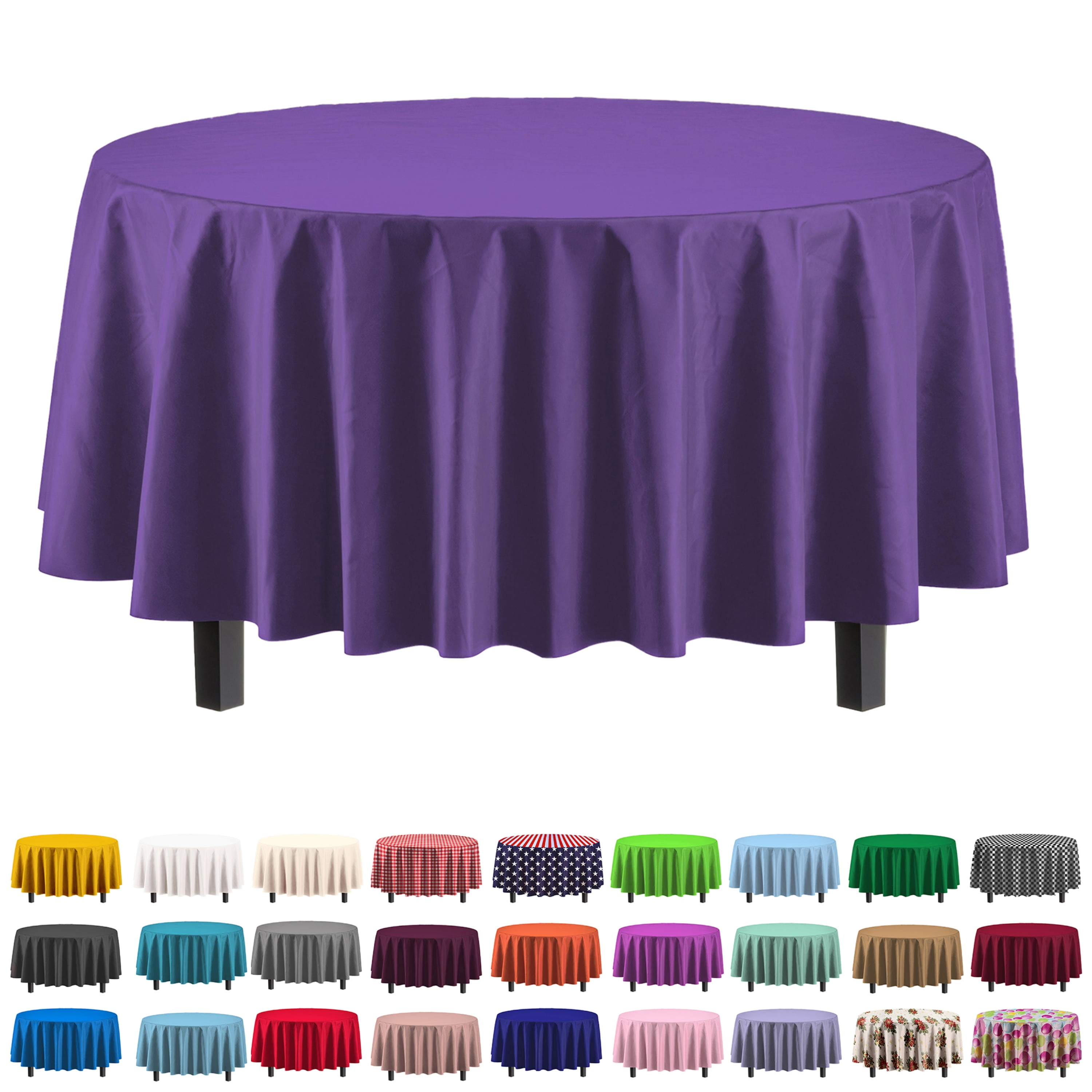 Exquisite 84" Round Tablecloth Cover Purple Disposable Plastic