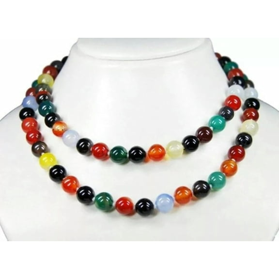 Exquisite 8mm Professional Grade Natural Multi-Color Agate Round Beads Necklace 36''[m989]