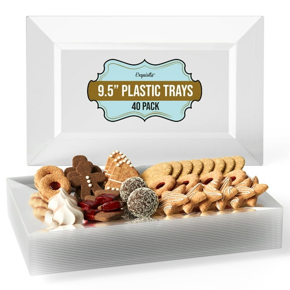 Exquisite 9.5 Inch. Clear Rectangular Plastic Serving Plates - 40 Count