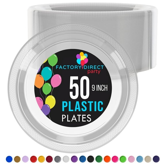 Exquisite Clear 9" Heavy Duty 350 GSM Disposable Plastic Party Plates - 50 Count