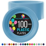 Exquisite 9" Light Blue Disposable Party Plastic Plates, 100 Count, Heavy Duty 350 GSM Plate