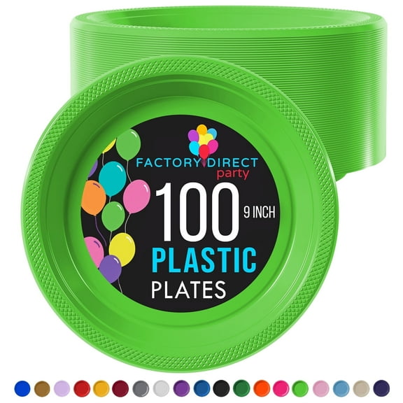 Exquisite 9" Lime Green Disposable Party Plastic Plates, 100 Count, Heavy Duty 350 GSM Plate