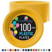 Exquisite 9" Yellow Disposable Party Plastic Plates, 100 Count, Heavy Duty 350 GSM Plate