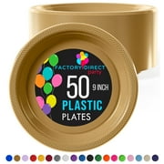 Exquisite Gold 9" Heavy Duty 350 GSM Disposable Plastic Party Plates - 50 Count