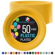 Exquisite Yellow 9" Heavy Duty 350 GSM Disposable Plastic Party Plates - 50 Count