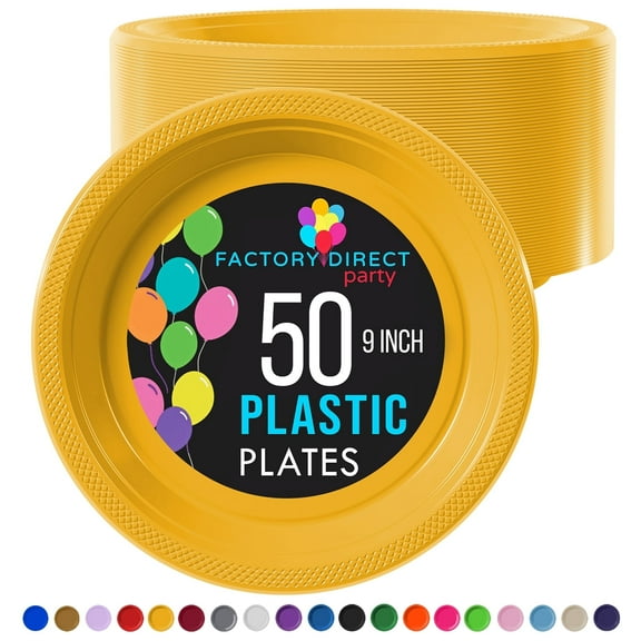 Exquisite Yellow 9" Heavy Duty 350 GSM Disposable Plastic Party Plates - 50 Count