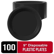 Exquisite 9" Disposable Plates - 100 Count Party Plastic Plates - Black