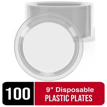 Exquisite 9" Disposable Plates - 100 Count Party Plastic Plates - Clear