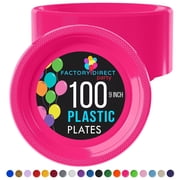 Exquisite 9 Hot Pink Disposable Party Plastic Plates, 100 Count, Heavy Duty 350 GSM Plate