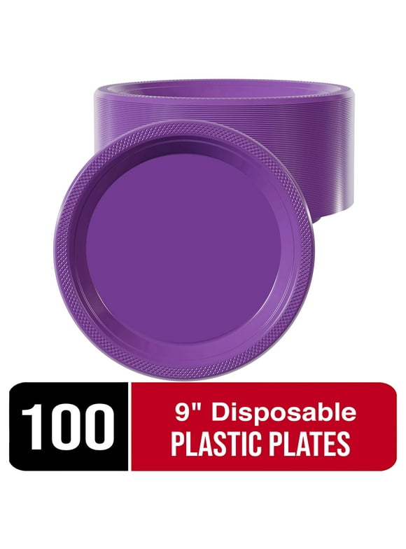 Exquisite 9" Disposable Plates - 100 Count Party Plastic Plates - Purple