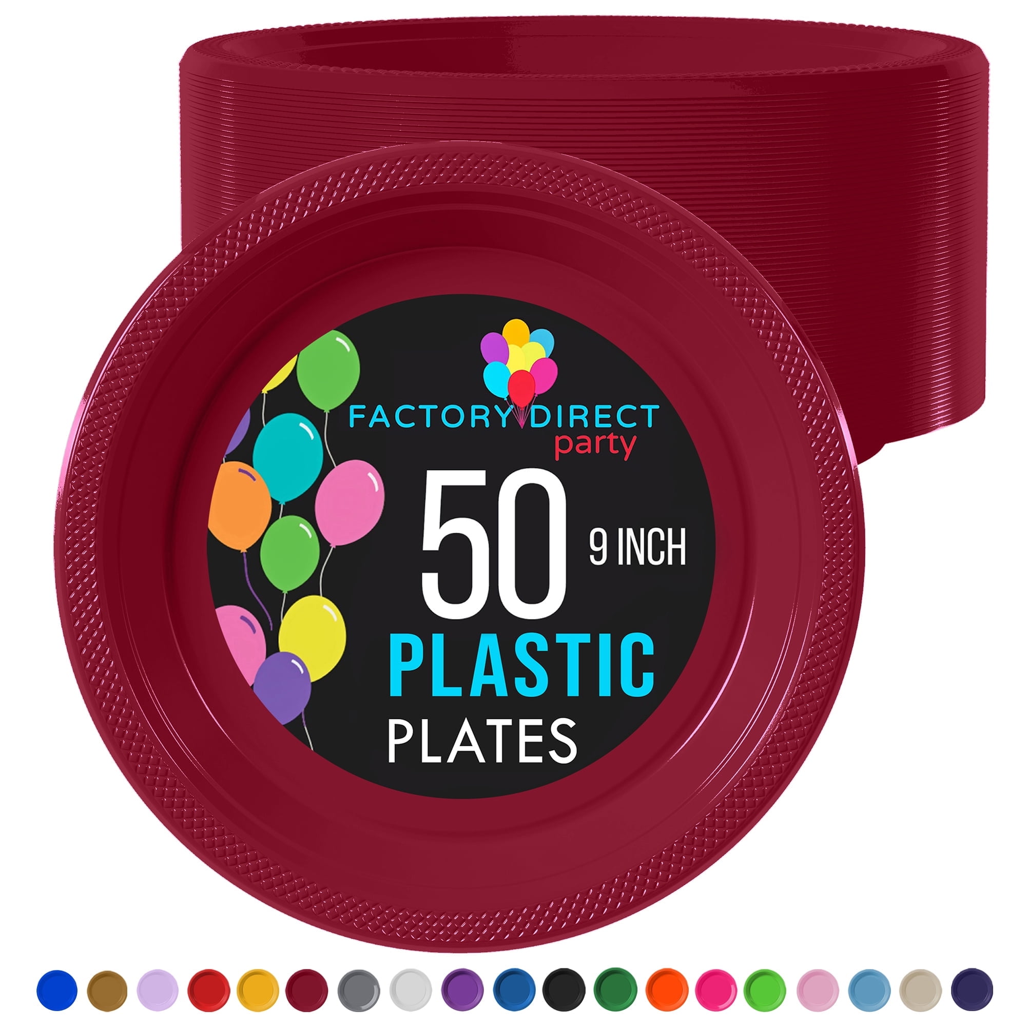 Heavy Duty Red 9-Inch Disposable Plastic Party Plates - 50 Count