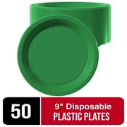 Exquisite 9" Disposable Plates - 50 Count Party Plastic Plates - Emerald Green