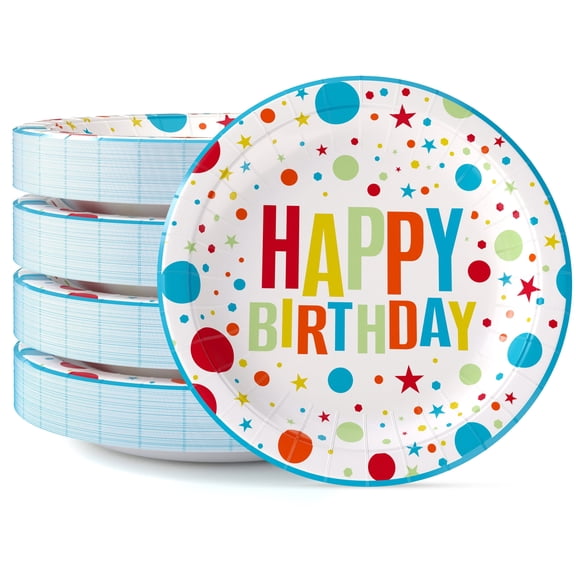 Exquisite 9 In. Birthday Print Paper Plates - 50 Ct.
