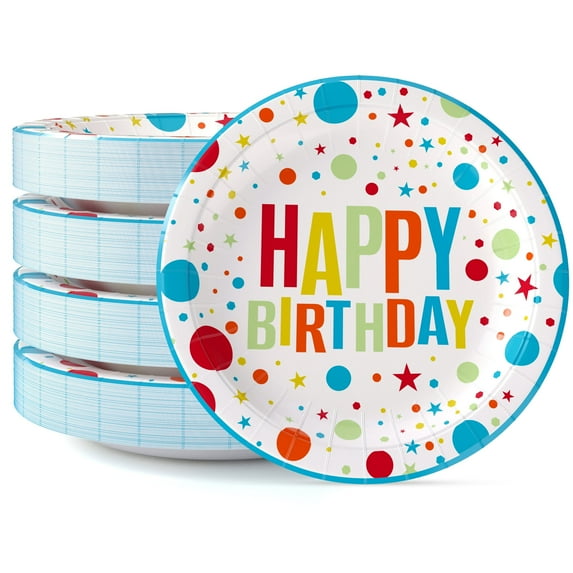 Exquisite 9 In. Birthday Print Paper Plates - 50 Ct.