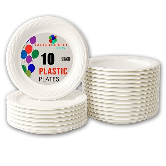 Exquisite 9 Inch. Dinner Plates white Plastic Plates Disposable, 10 Count white Plate Set, Disposable Plates For Party, Heavy Duty Plastic Plates Disposable, Plastic Plates For Party, Party Plates