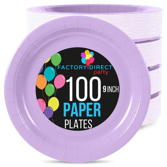 Exquisite 9" Paper Plates - 100 Disposable Plates - Lavender