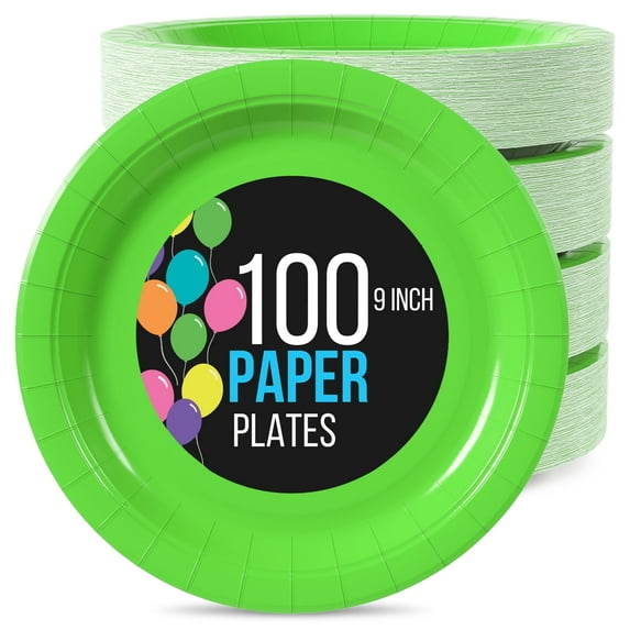 Exquisite 9" Paper Plates - 100 Disposable Plates - Lime Green
