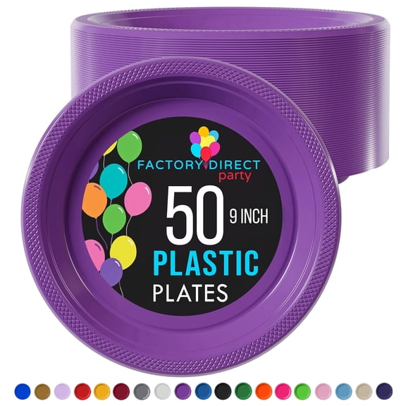 Exquisite Purple 9" Heavy Duty 350 GSM Disposable Plastic Party Plates - 50 Count