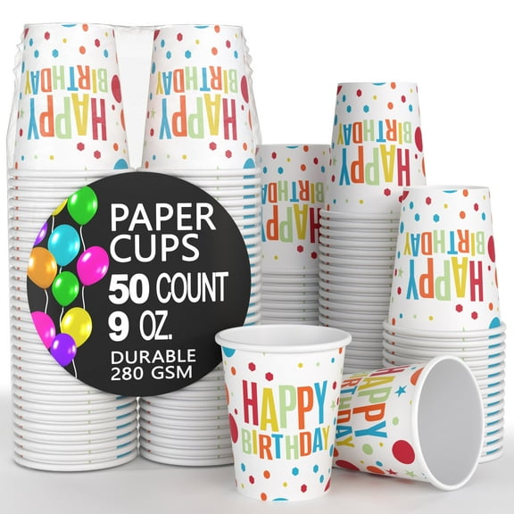 Exquisite 9 oz. Birthday Disposable Paper Cups, 50 Count