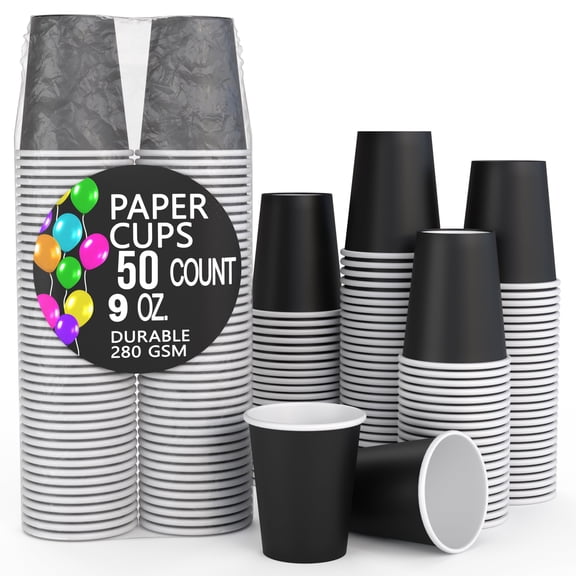 Exquisite 9 oz. Black Disposable Paper Cups, 50 Count