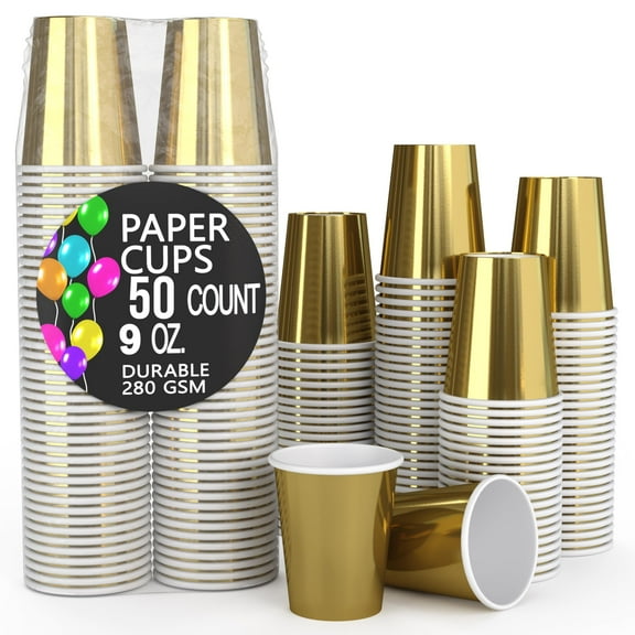 Exquisite 9 oz. Gold Disposable Paper Cups, 50 Count